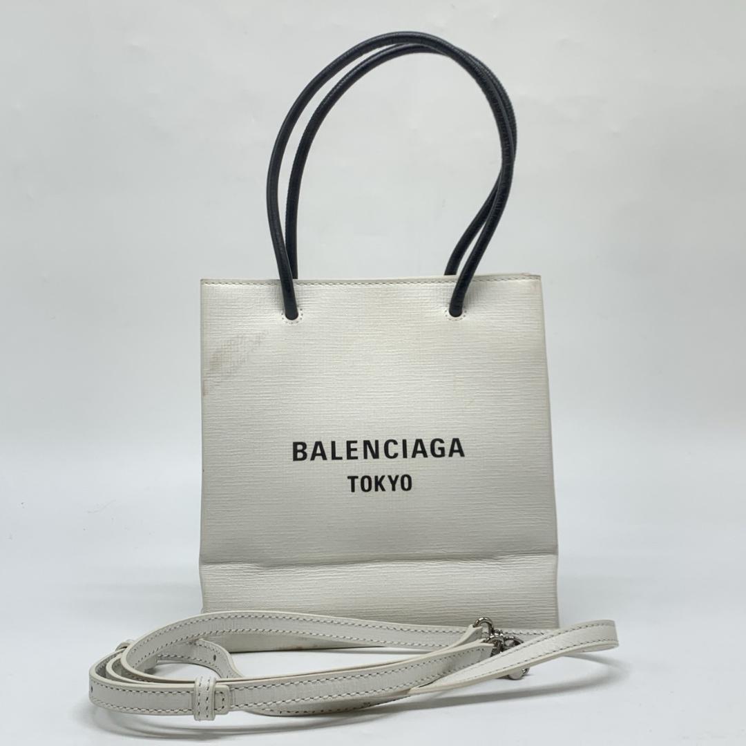 

BALENCIAGA Aoyama Лімітована Сумка-шопер XXS Сумка на плече Теляча шкіра Білий Чорний 2WAY Принт з логотипом Унісекс Жіноча Чоловіча
