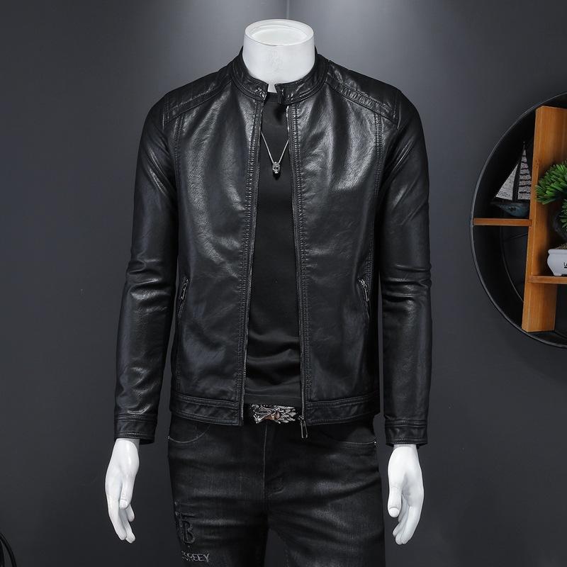Marvel Venom Locomotive Leather Jacket Men's Spring New Stand-Up Collar Trend Slim-Fit Simple Leather Jacket Casual Short Jacket