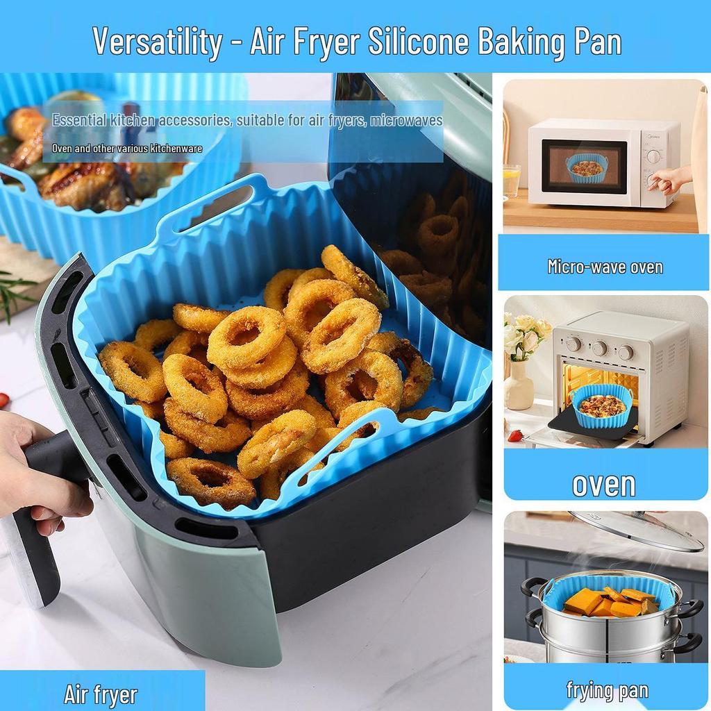 Teglia in Silicone per Friggitrice ad Aria, per Uso Alimentare, Antiaderente, Resistente alle Alte Temperature, Facile da Pulire