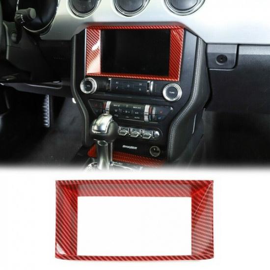 Interior Navigation GPS Screen Frame Trim Cover for Ford Mustang 15+ Red Carbon