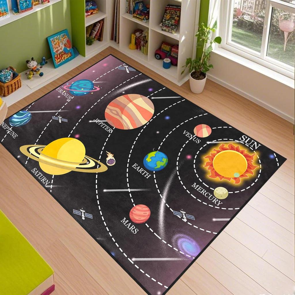Planetenteppichmatte Sonnensystem Kinderzimmer Antirutschteppich Dekoration Sonnensystem Planet Stern Design Waschbare Bodenmatte