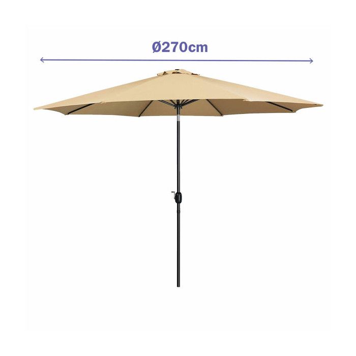 Marbueno Steel Parasol 8 Ribs D270 Cm Polyester Brown Garden, Swimming Pool, Terrace