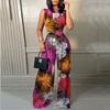Women's Sleeveless Crew Neck Printed Slim Fit Jumpsuit