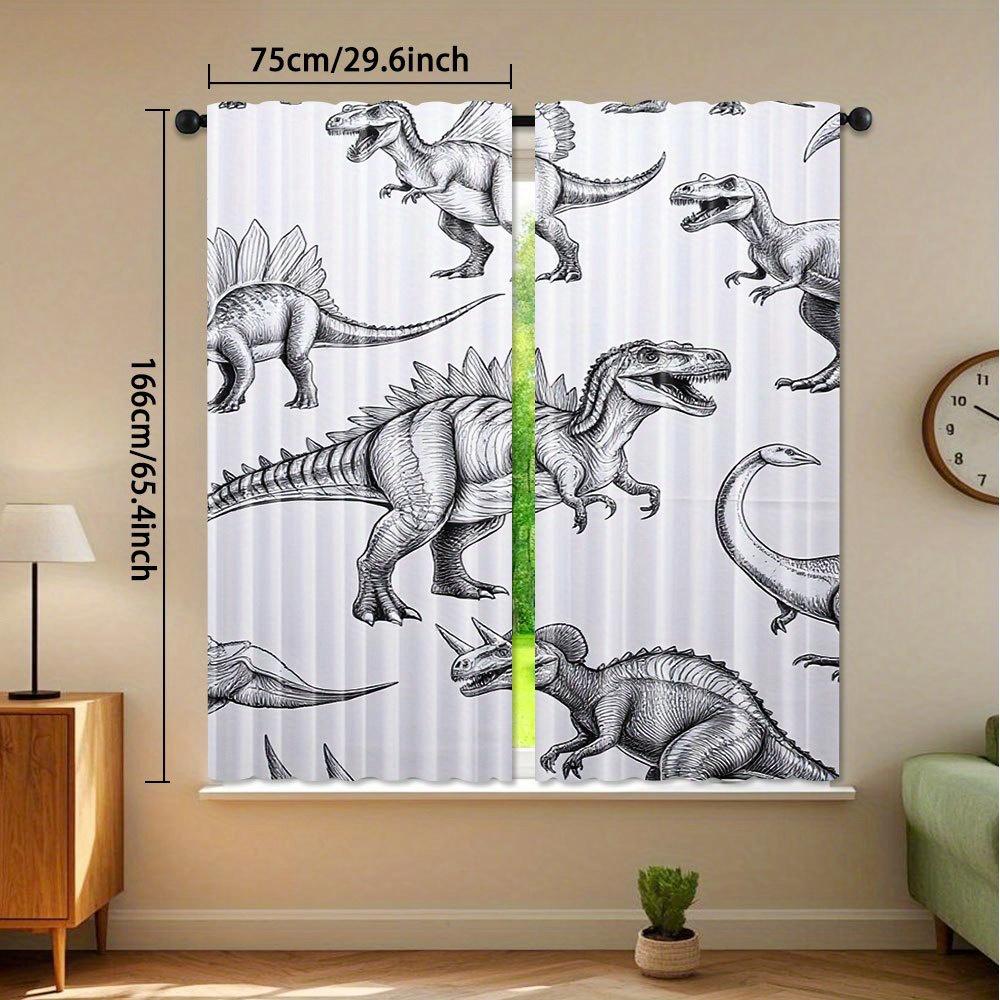 2pcs Dinosaur Art Print Curtains - Rod Pocket   Light Filtering Polyester Drapes with Stegosaurus & T-Rex Design   Machine Washabl