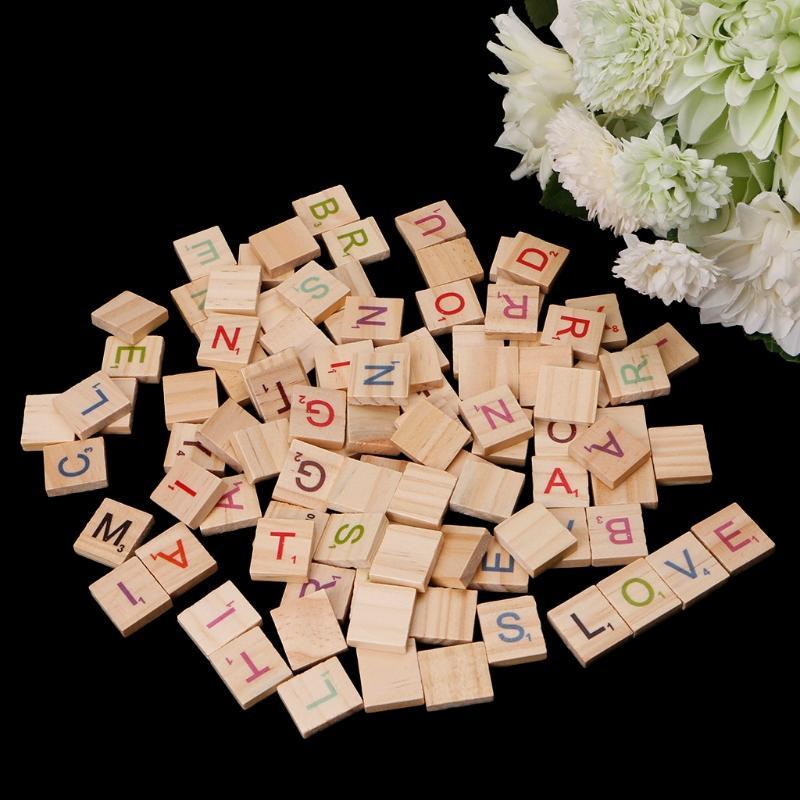 100 Pcs//Bag Wooden Alphabet Scrabble Tiles Letters Numbers For Board Crafts DIY