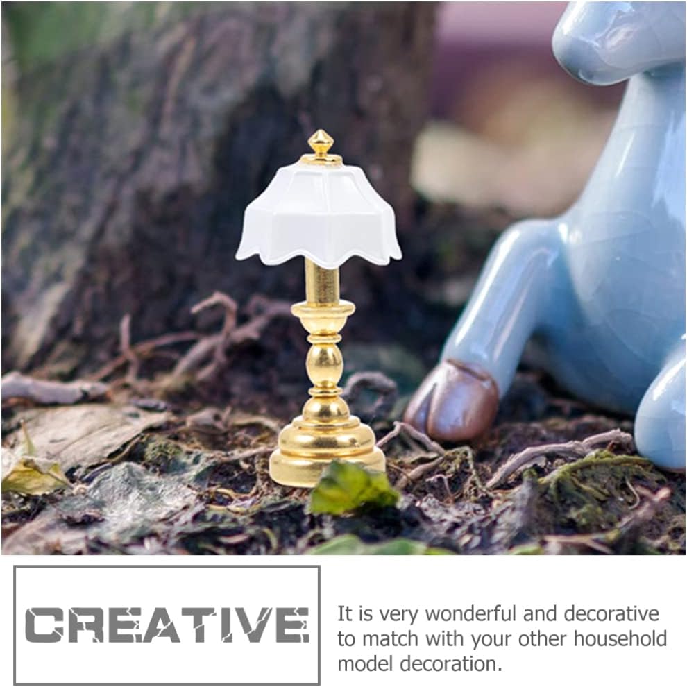 Miniature Dollhouse Table Lamp LED Desk Model Mini Light Decoration Children's Toy Dollhouse Play Accessories for Mini House Bedroom Pack of 2