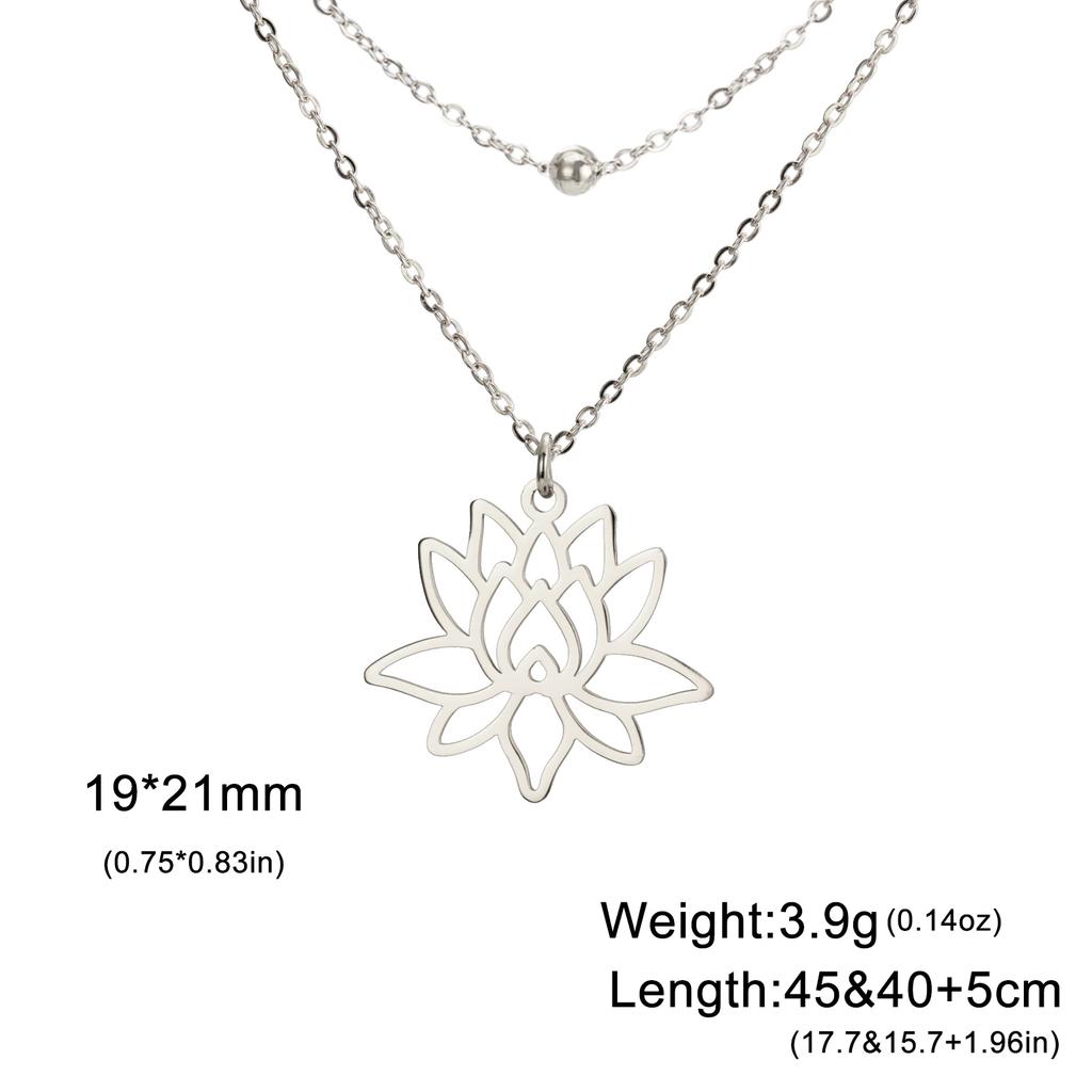 Teamer Lotusblume Anhänger Halskette Edelstahl Yoga Buddhismus Amulett Schmuck für Frauen Doppellagige Perlenkette Geschenk