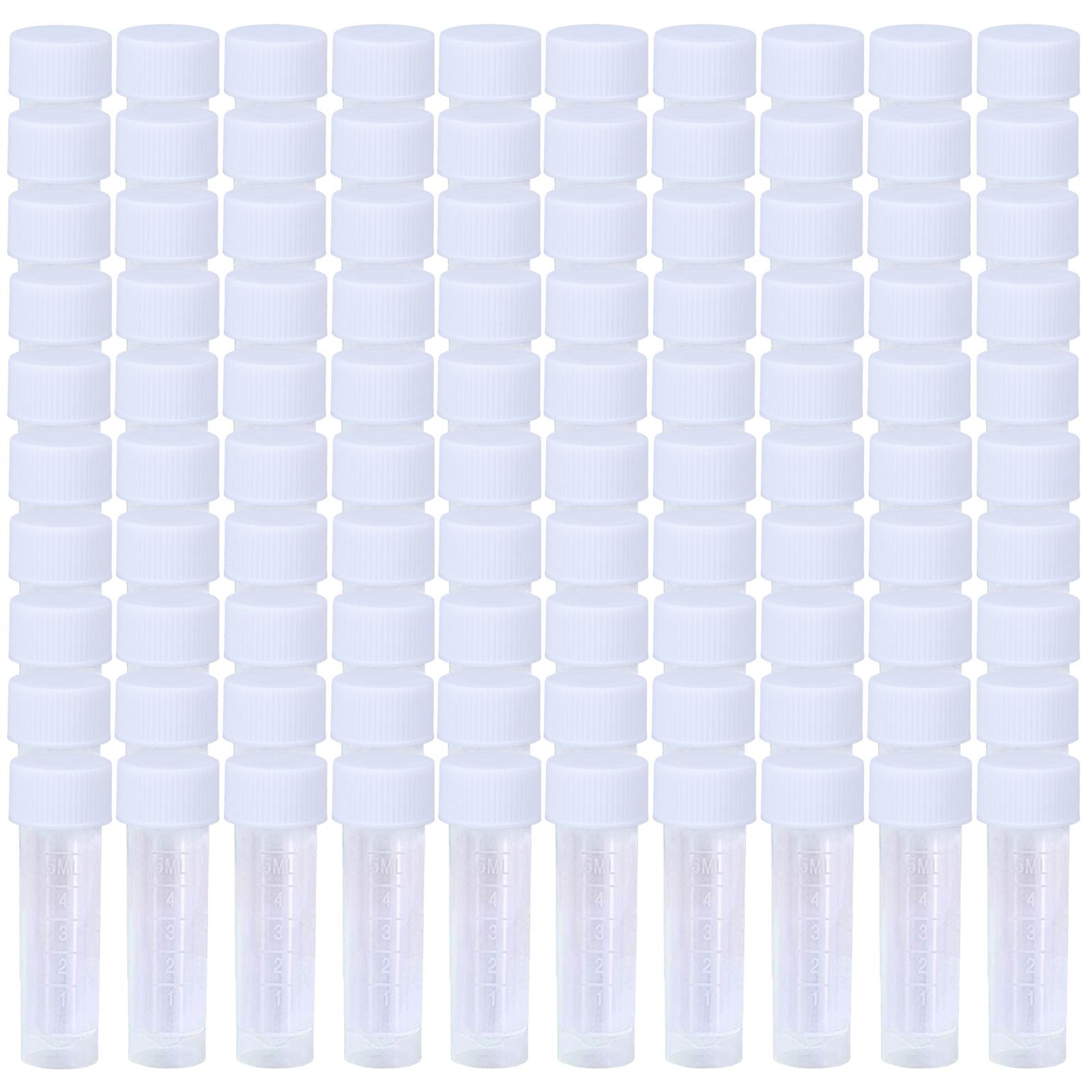 

50/100 шт. 1-10 мл лабораторні пластикові пробірки Frost Test Tubes, ущільнювальна кришка флакону, градуйовані позначки, центрифужні пробірки з конічним дном для лабораторних шкільних навчальних закладів 5ml white - 100Pcs