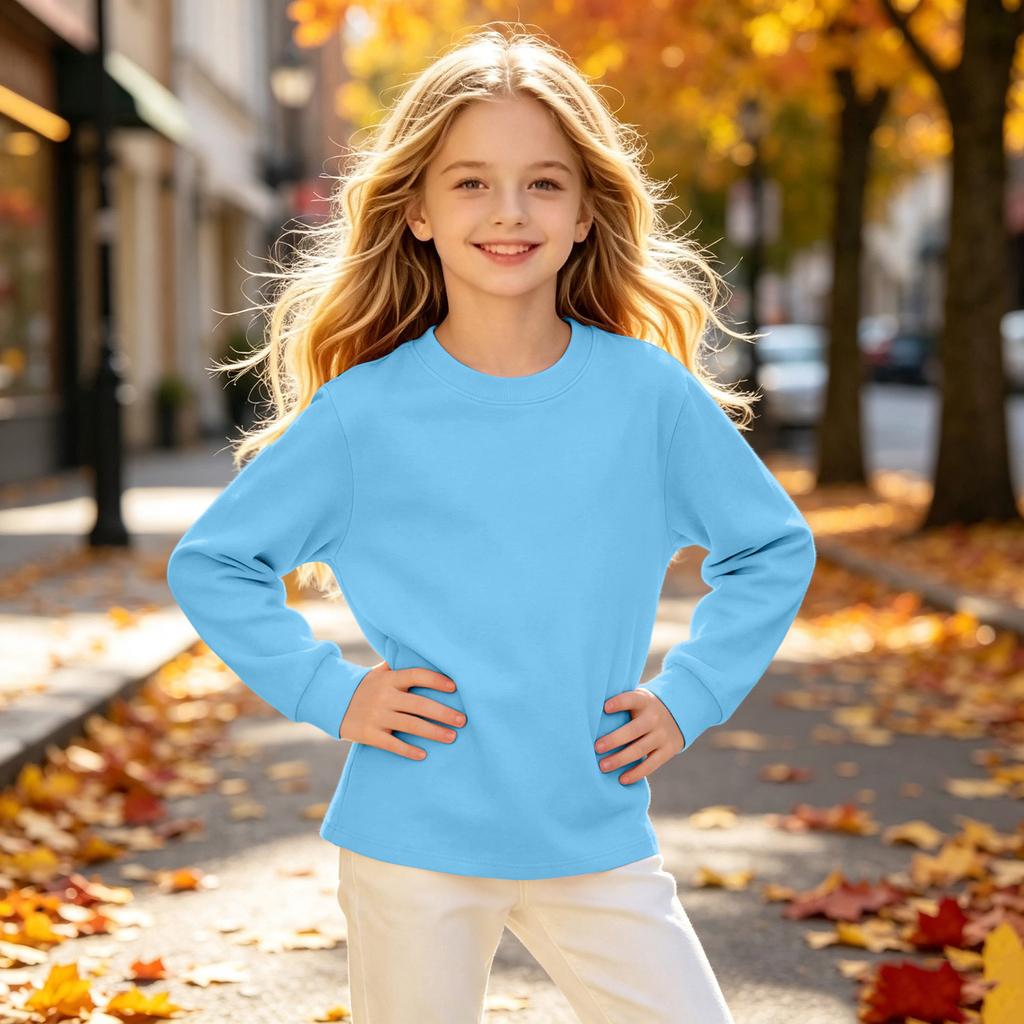 Boys and Girls Long Sleeve Neck T-Shirt, Color, Casual and Comfortable