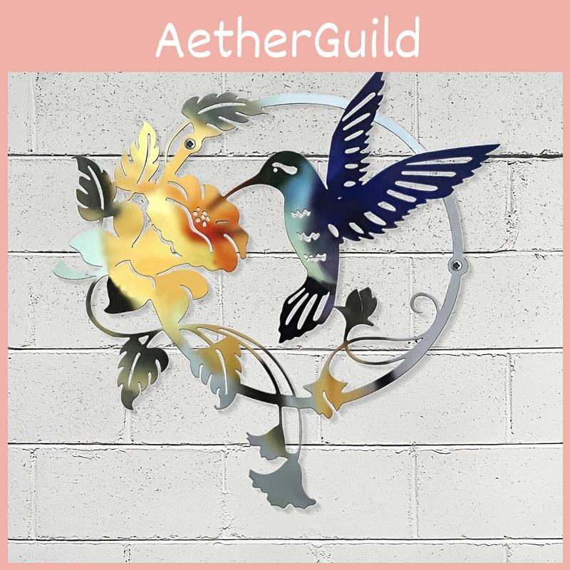 Floral Art Iron Bird Pattern Wall Decoration Round Panel Living Ornaments Room