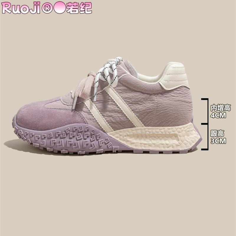 [Ruoji] Color Matching Thick-soled Inner Height-increasing Forrest Gump Shoes Women's Spring 2025 Lace-up Round Head German Training Shoes Casual Shoe