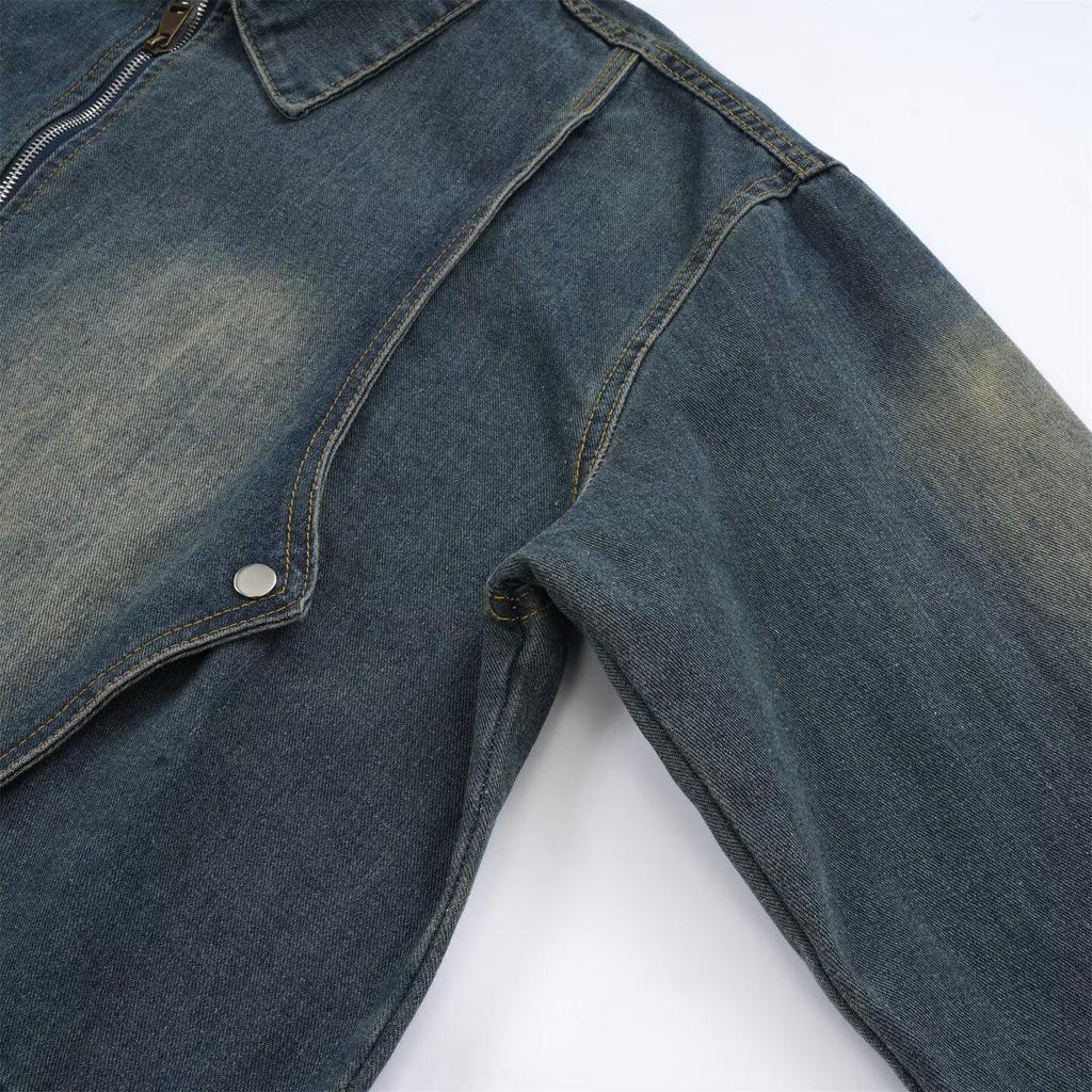 American High Street Tie-Dye Distressed Denim Jacket - Loose, Versatile Zipper Outerwear for Spring & Autumn