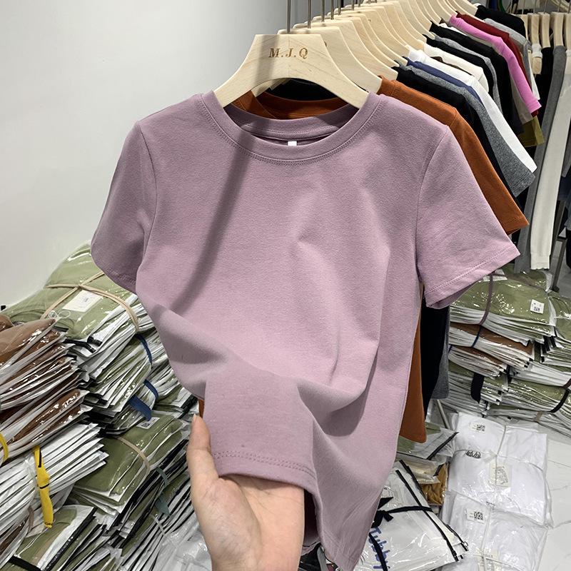 Women's Slim-Fit Pure Cotton Short-Sleeve Round Neck Base Layer T-Shirt