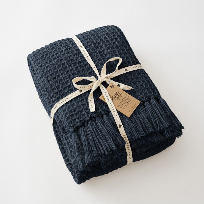 Honeycomb Fringed Bedspread "Gabin" 240 X 260 Cm - Gabin Midnight - 240 X 260 Cm