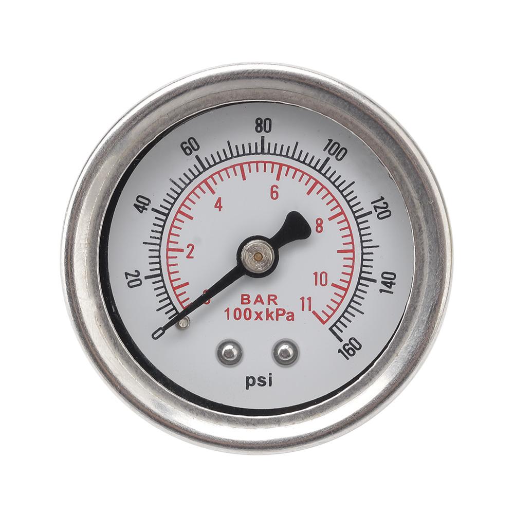 Fuel Pressure Gauge Liquid 0-160 Psi Oil Press Gauge Fuel Gauge White Face Universal 1/8 NPT