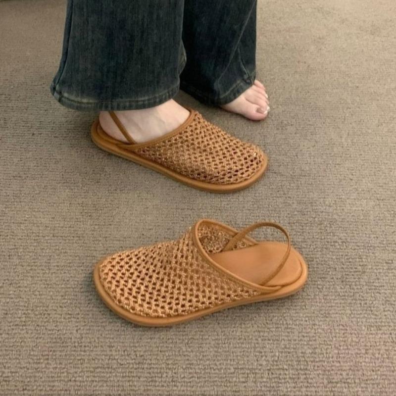Fashion Mesh Hollow Woven Toe Sandals for Women for Summer Wear New Style with Back Straps and Soft Soles for Beach Roman Shoes