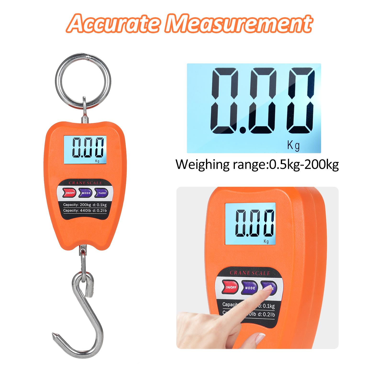 

440lb Digital Hanging Scale with Accurate Sensors Handheld 200Kg Mini Crane Scale with Hooks for Farm Hunting Fishing оранжевый