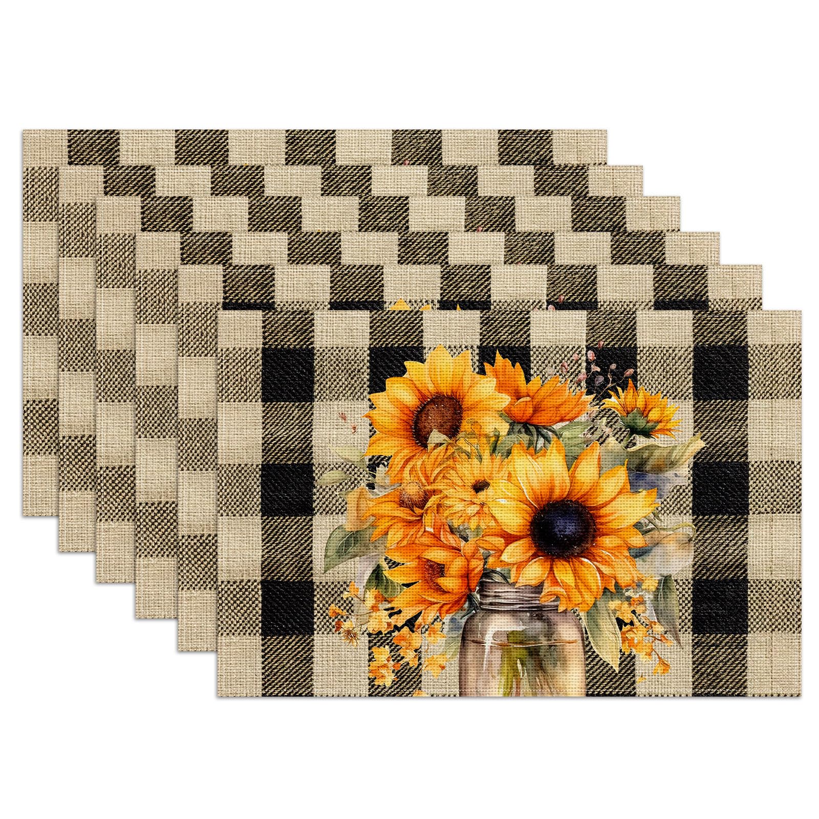 

Vintage Wood Grain Placemats Set of 6,12x18 Inch Linen Place Mat Washable Stain Resistant Table Mats 6pcs-12x18