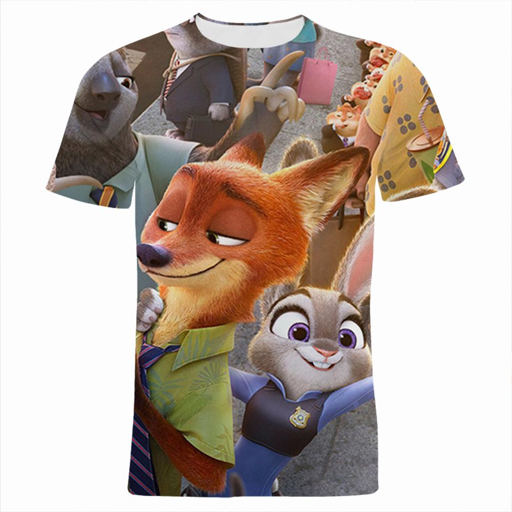 2026 Kids' Loose Fit Crew Neck T-Shirt Summer 'Zootopia' 3D Print Boys' Short Sleeve Cartoon Anime Top