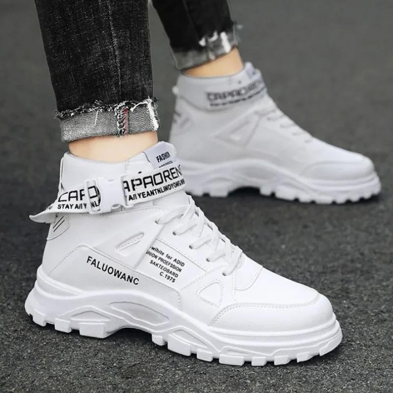 Mode Neue Herrenstiefel Mode Schwarz High Top Einfarbig Herren Sneaker Outdoor Atmungsaktiv Lässig Werkzeugstiefel für Herren Plateau Botines