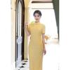 1011 spring and summer new cheongsam plain and elegant jacquard cheongsam new Chinese stand-up collar slim long classic retro women's cheongsam