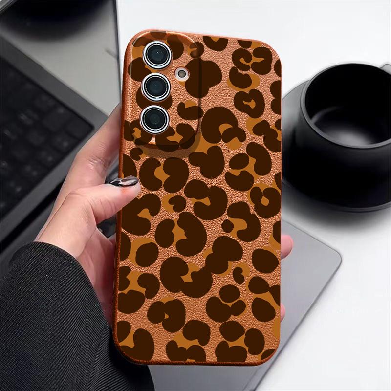 Leopardenmuster Handyhülle Für Samsung S26 Ultra S25 Edge S24 S23 Plus S22 S21 FE A15 A16 A17 A35 A36 A54 A55 A56 A57 5G Lederstruktur Weiche Hülle