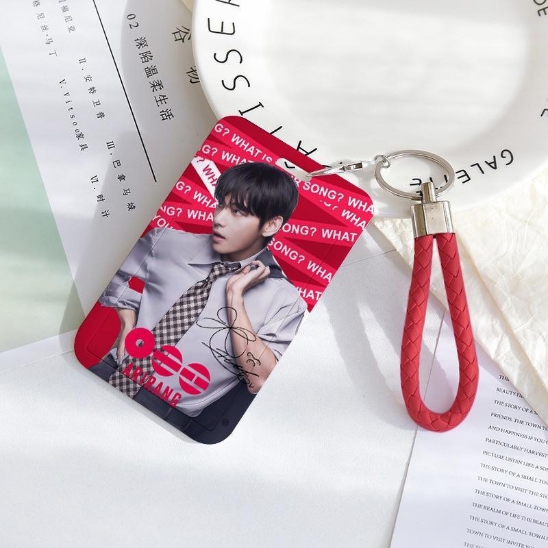 BTS Sliding Photocard Holder, Protective ID Badge Card Case with Braided Keychain Strap, Student Campus Bus Meal Card Protector Merch for ARMY