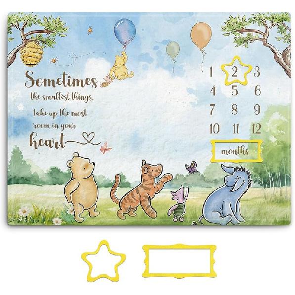 Winnie Milestone Blanket for Baby, the Pooh Baby Milestone Blanket, Winnie Quotes Baby Milestone Blanket, Newborn Photography Background Decor, with blanket-03