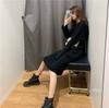 Korean loose hooded bottoming knitted dress women's 2026 autumn and winter thickened knee sweater medium and long skirt