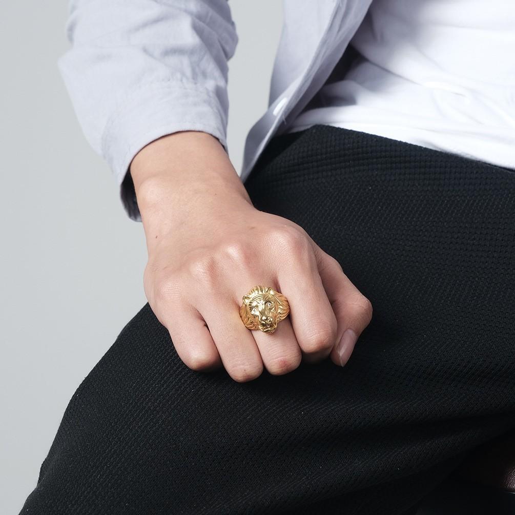 European and American Style Stainless Steel Male Lion Head Mens Ring Ring