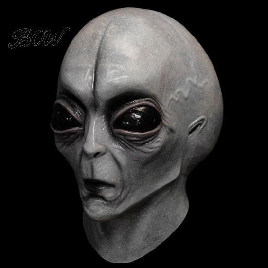 Detailed Alien Cosplay Accessory Halloween Grey Mask, Latex Full Head UFO Mask with Big Adult Costume Eyes, Soft Sci Fi Party Prop for Adults,