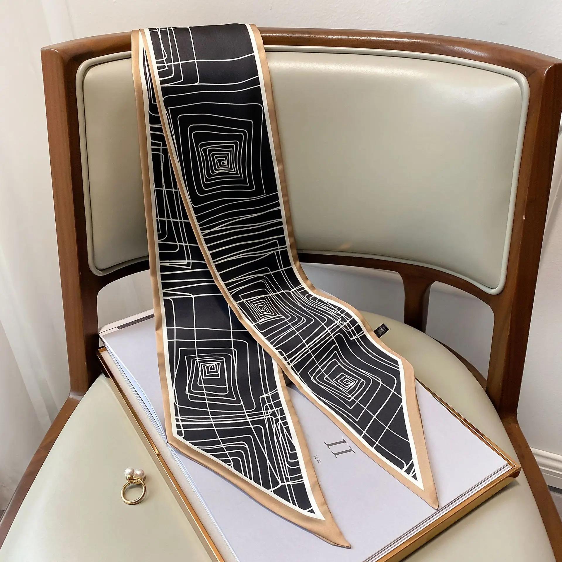 

Fashion Women Printed Bag Decoration Long Hair Neck Tie Headband Small Narrow Satin Silk Ribbon Neckerchief Skinny Scarf 15x150cm
