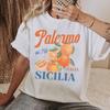 Palermo Italien Sizilien Print Shirt Vintage Baumwolle Damen Kurzarm T-Shirt Lebhaft Orange Zitrusfrucht Grafik Top Damen Tee