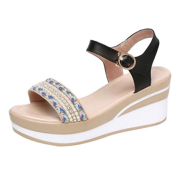 Summer  Rhinestones Sandals for Women Outdoor Pumps Diamond   Wedges Heel Footwear Wedge with Platform Waterproof