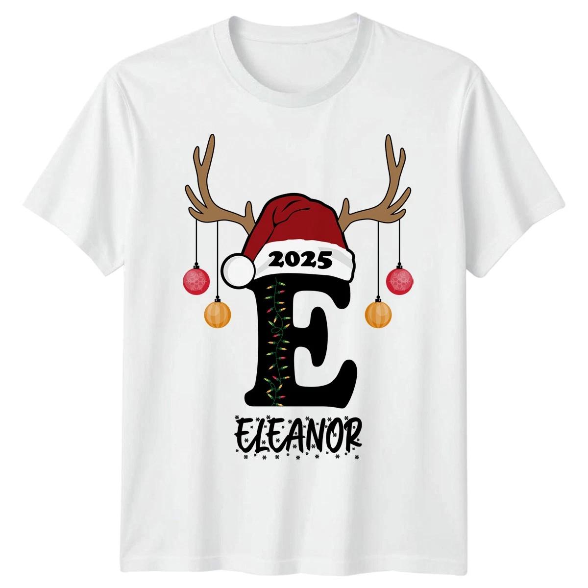 Custom Text Personalised Christmas Initial Name Tee 2025 For Men Women 3XL