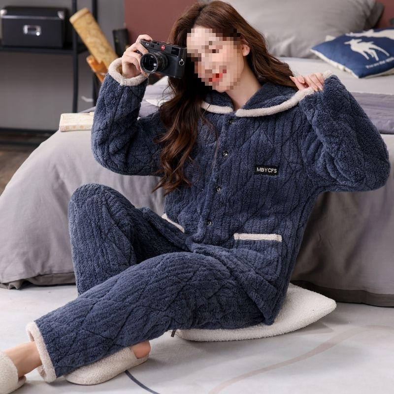 Pajamas women's three-layer thickened winter suit can wear large-size thermal padded loungewear