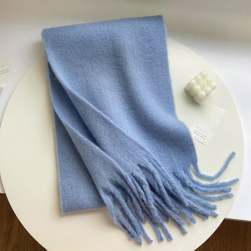 Solid Color Mohair Scarf Women's Winter Warmth Thickened All-match Long Bib Shawl