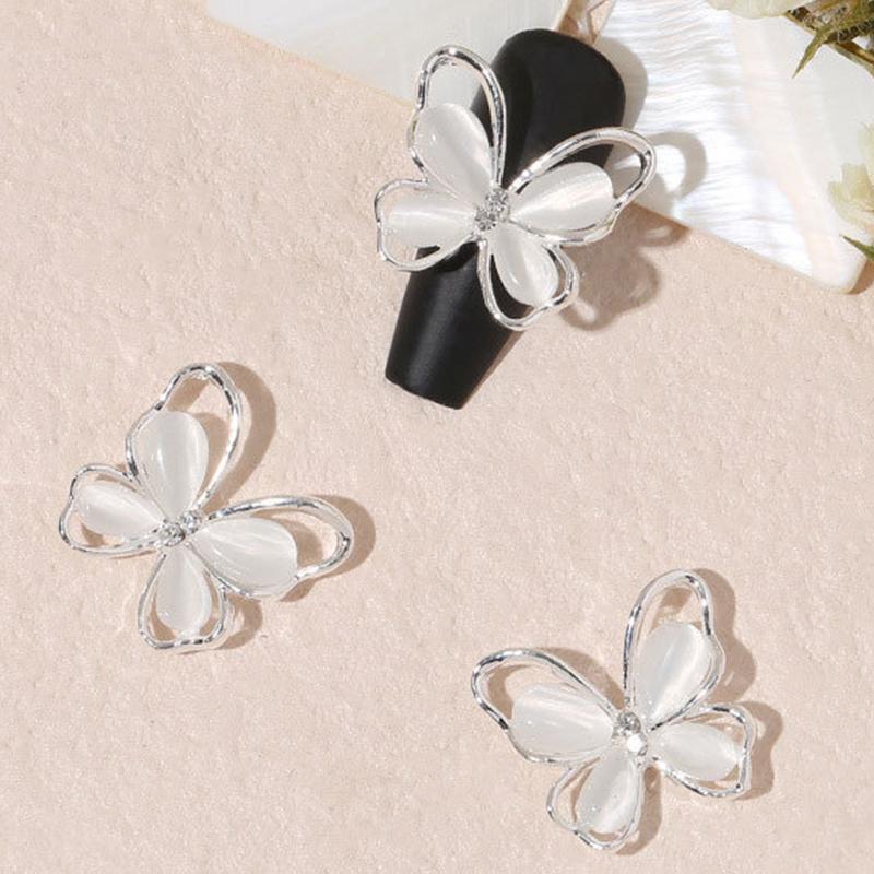 3Pcs Diy Nail Art Decoration 3D Cat'S Eye Butterfly Nail Art Charm  Nail Drill For Manicure Design Accessory