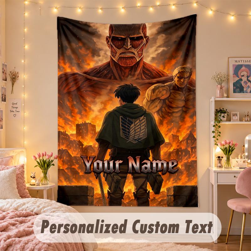 Custom Personalized Tapestry,Attack On Titan Print Custom Name Text Wall Art Hanging for Bedroom