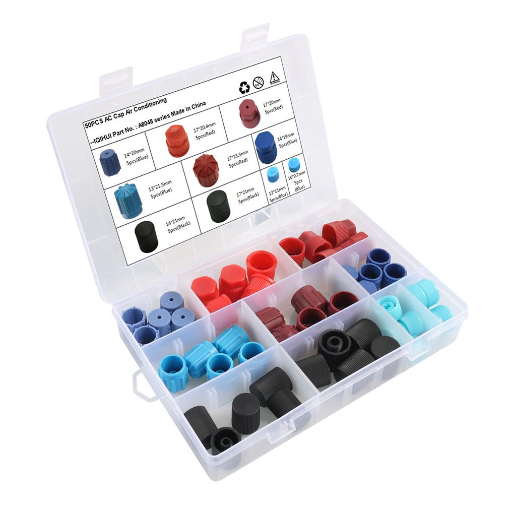 50Pcs Car AC Valve Core Cap Kit Air Conditioning System Seal Kit