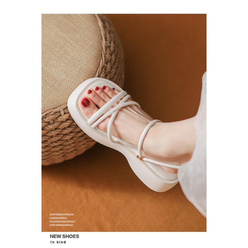 Sandales Romaines d'Été à Semelles Épaisses pour Femmes Nouvelles Sandales à Talons Hauts Rehaussées