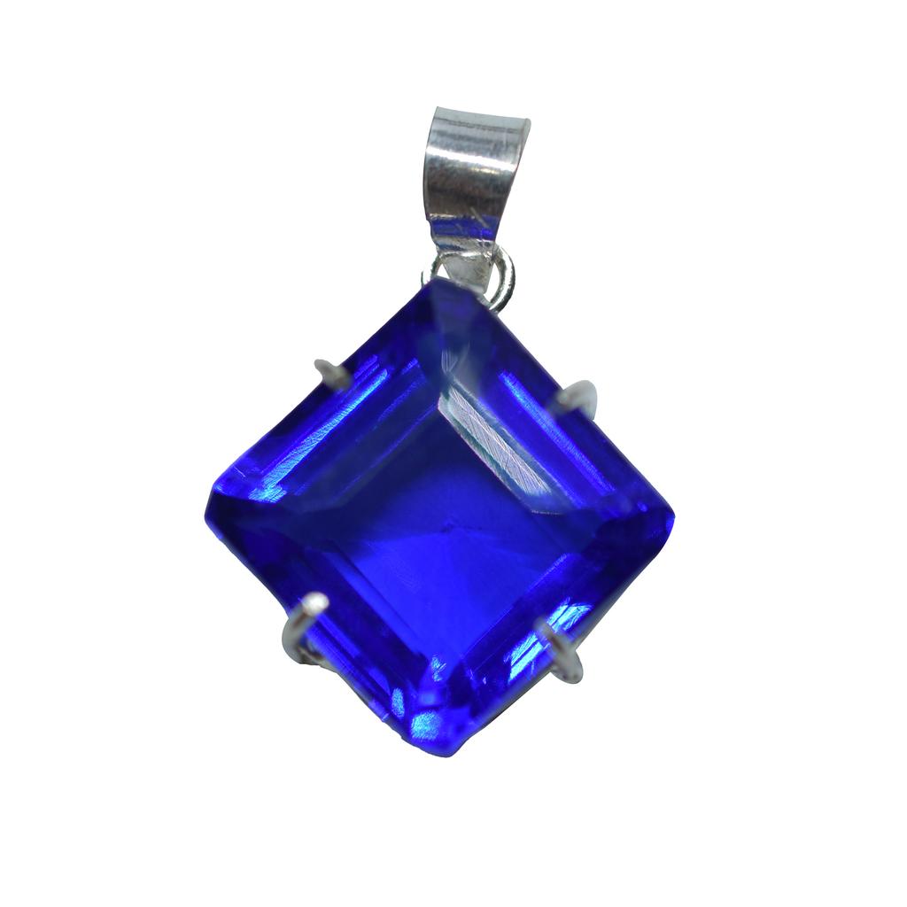 Lab Created 925 Sterling Silver Blue Tanzanite Pendant 75.60 Ct Gems CERTIFIED My-364-k