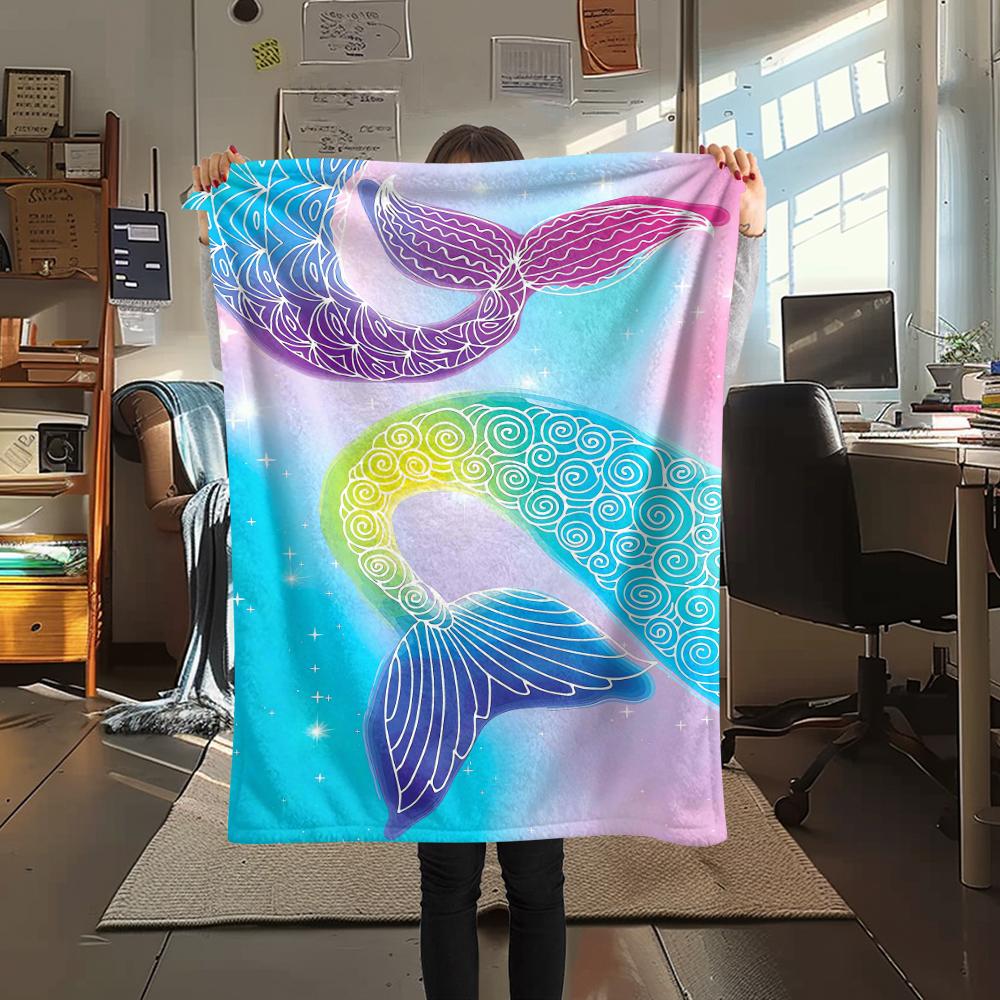 1Pc Mermaid Tail Print Flannel Blanket, High quality Comfortable for All Seasons, Home Decor, Warmth and Comfort, Perfect for Christmas Gifts