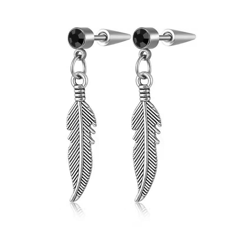 Simple Shine Feather Leaf Piercing Earrings Women Female Crystal White Blue Zircon Stud Earring Stainless Steel Earrings