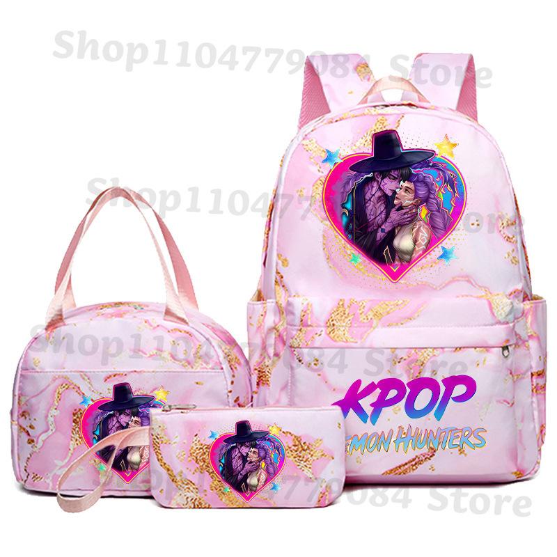 Korean Drama Demon Hunter Backpack Lunch Bag Pencil Case Set Student Animation Fashion School Bag Pencil Case Lunch Bag