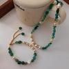 Natural Aventurine Pearl Necklace: High-End Green Crystal Choker for Women In Ancient Literary Style
