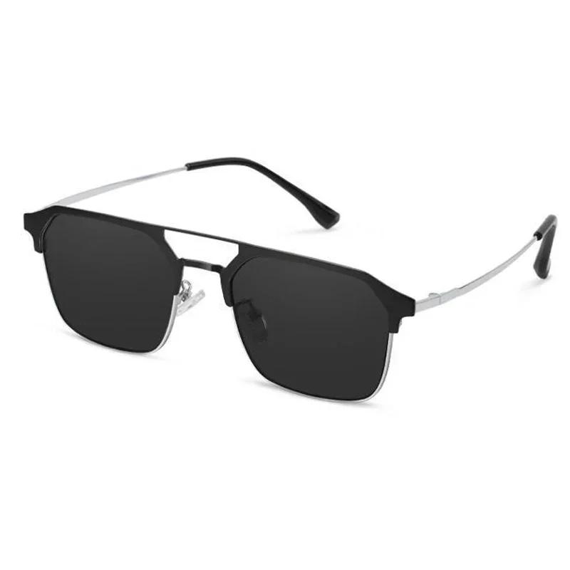Korean Double Beam Frame Metal Myopia Glasses Trendy Men Half Frame Myopia Sunglasses Anti UV Driving Near Sight Sunglasses