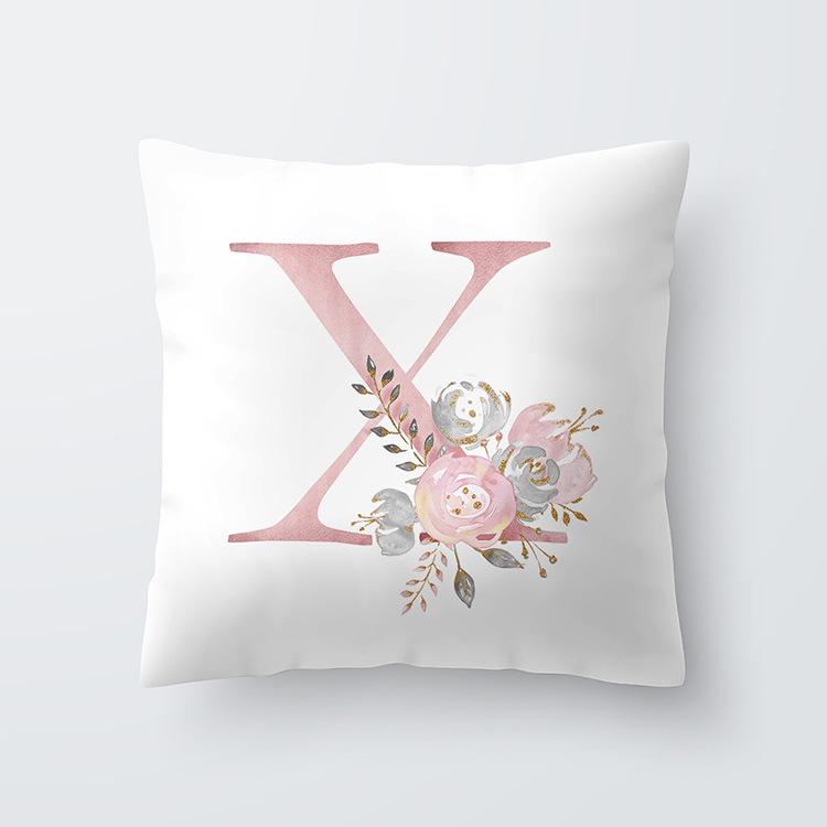 

Pink Letter Decorative Floral Pillow Gold Alphabet Cushion for Sofa Polyester Pillowcase Decoration Salon 35x35cm only cover