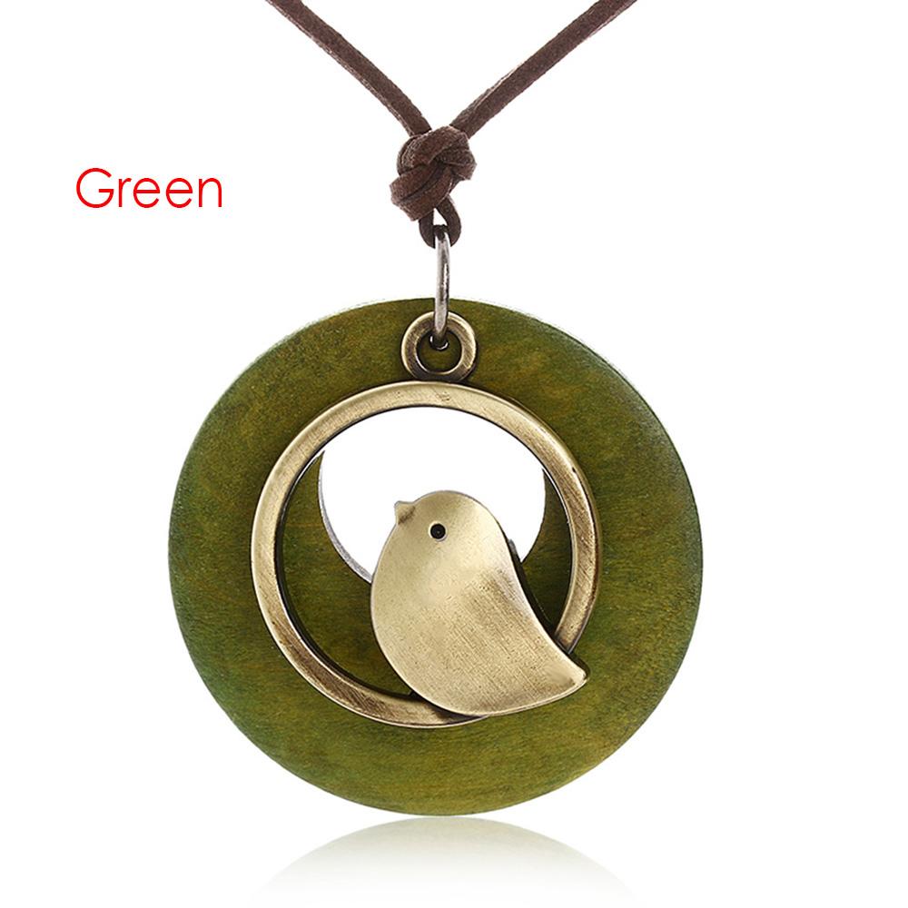 

Christmas Gifts Statement Handmade Velvet Chain Wooden Bird Pendant зелёный