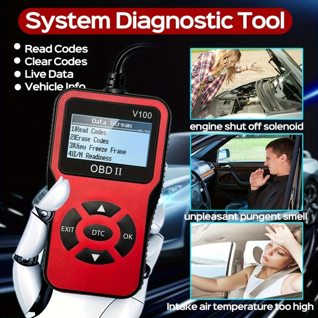 1 Stück V100 Professioneller OBD2-Scanner, Motorfehlercode-Leser, Diagnose-Scan-Tool für Autos mit OBD II-Protokoll seit 1996